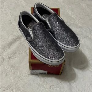 Vans Women's Sparkle Slip-On Sneakers - Black and Silver